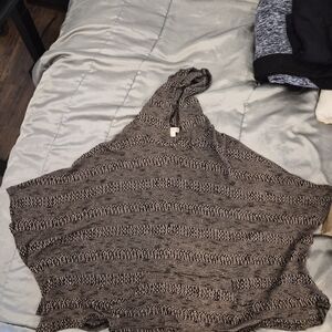 Charming Charlie Black and Cream Striped Knit Hoodie